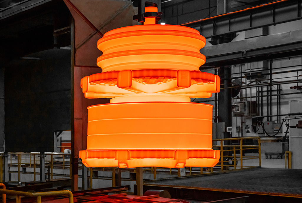 Photograph of red hot metal.