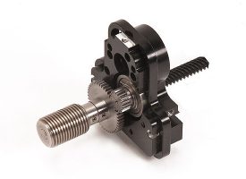 Parallel Shaft Gear Assembly with worm gear and high helix lead screw.