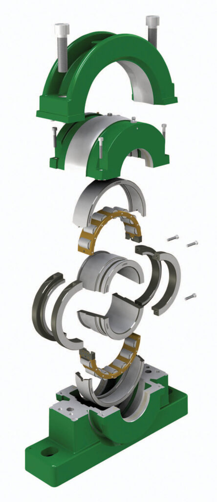 Exploded view of Timken split bearing parts.